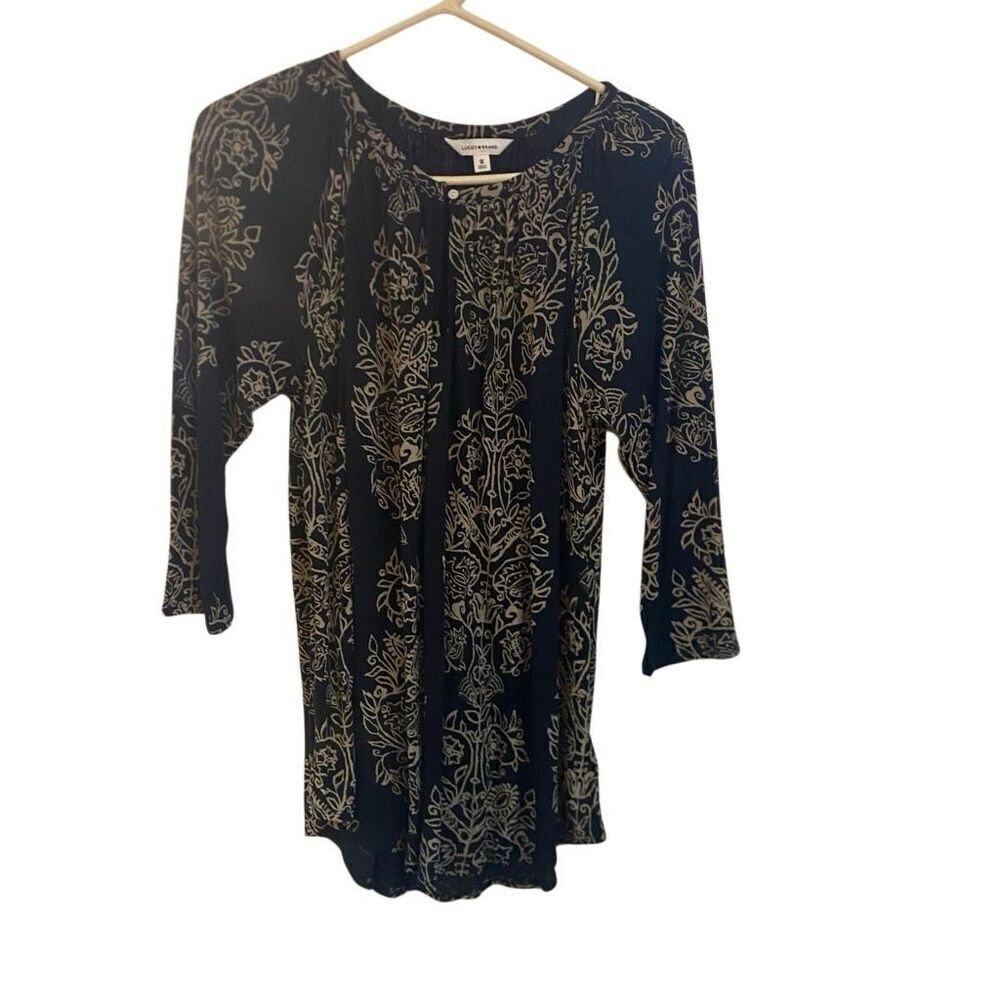 Lucky Brand Boho 1X Top Plus Size Womens Casual Tunic 3/4 Sleeves Round Neck